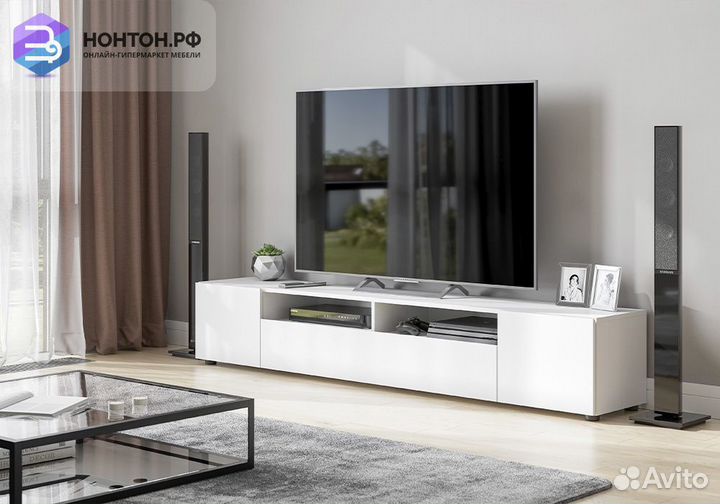 Тумба для тв Грейс белая текстурная