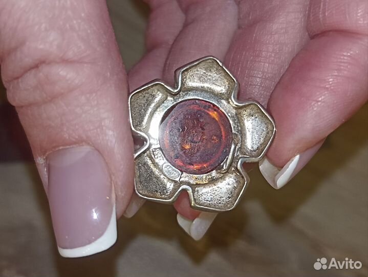 Подвеска кулон янтарь цветок солнце 925проба СССР