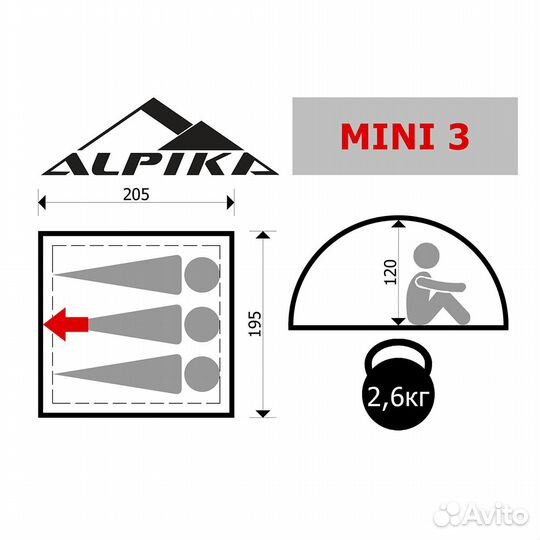 Палатка туристическая alpika Mini-3, 3-х местная