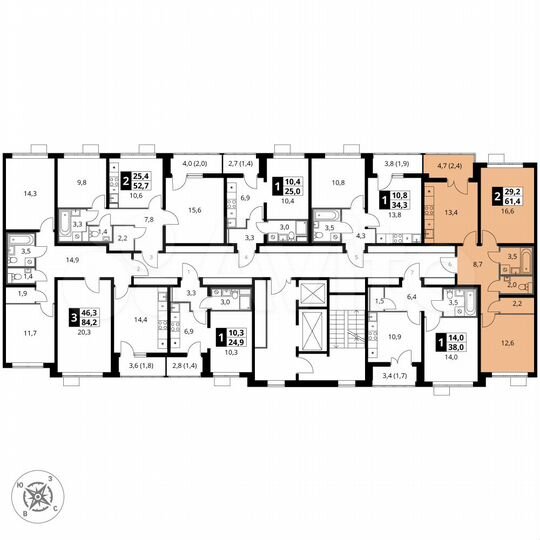 2-к. квартира, 61,4 м², 11/17 эт.