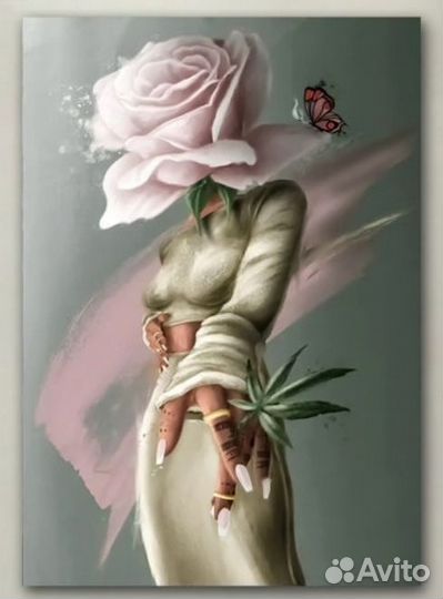 Картина маслом девушка с цветком Сюрреализм