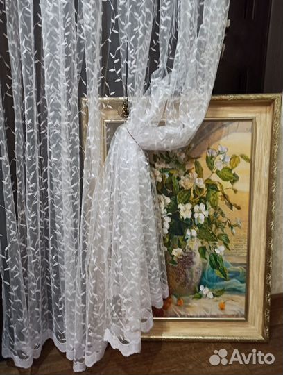 Тюль вышивка готовый с пришитой лентой 4 м х 2.5 м