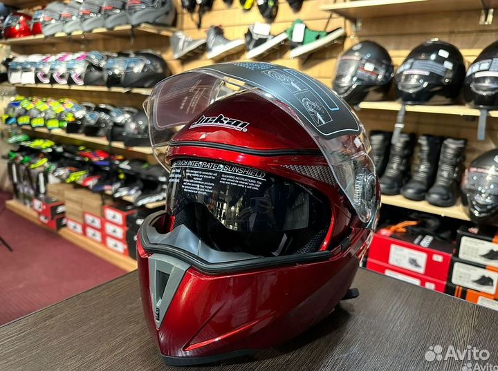 Мото шлем модуляр экипировка красный
