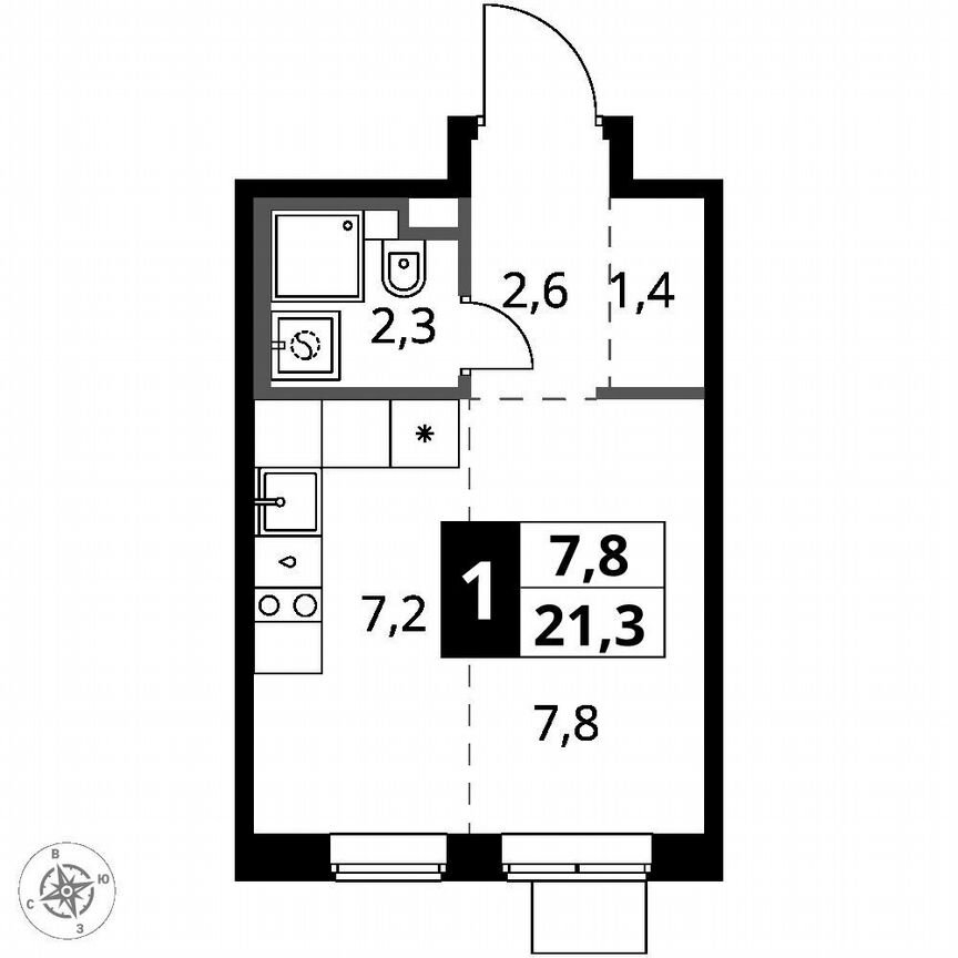 Квартира-студия, 21,3 м², 16/17 эт.