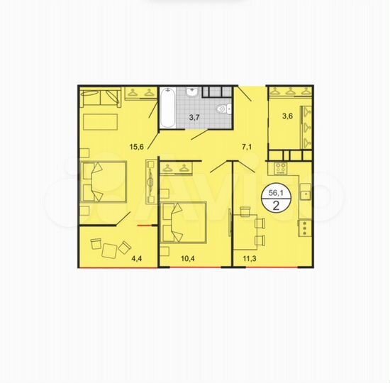 2-к. квартира, 56,1 м², 19/19 эт.