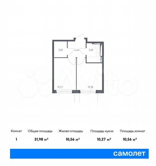 1-к. квартира, 32 м², 7/14 эт.