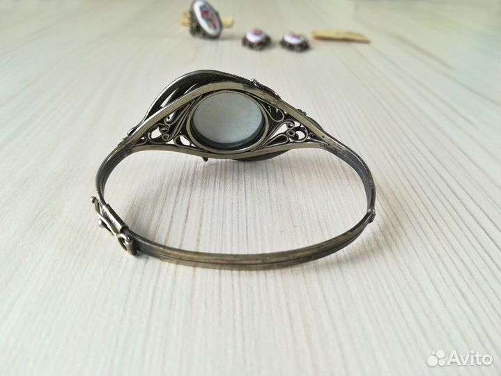 Гарнитур браслет серьги кольцо финифть СССР винтаж