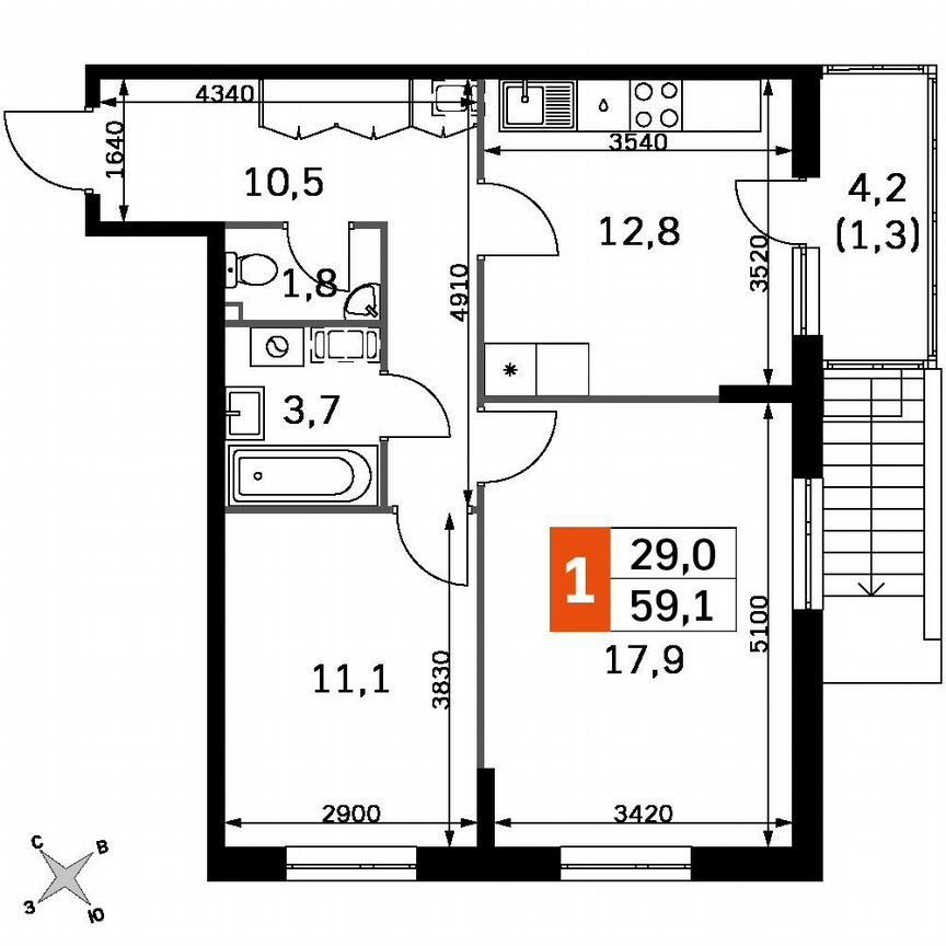 2-к. квартира, 57,8 м², 1/22 эт.