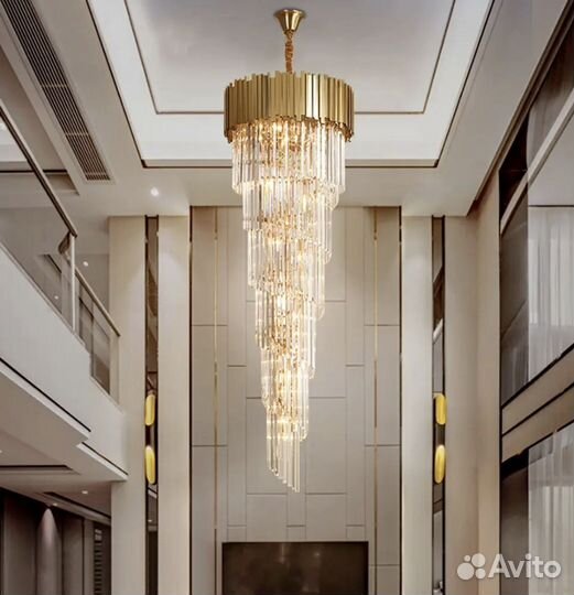 Люстра каскадная, H 1600/ 60. Стекло, цвет золото