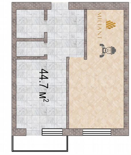 1-к. квартира, 44,4 м², 2/3 эт.