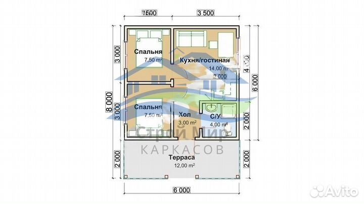 Каркасный дом 6х8м с террасой