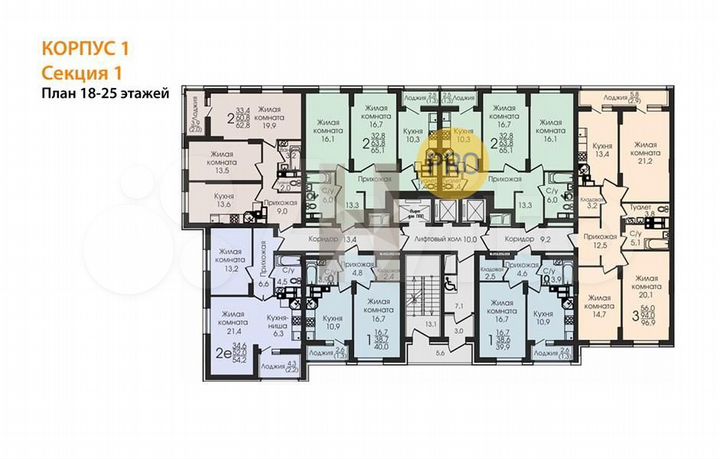 2-к. квартира, 62,8 м², 24/25 эт.
