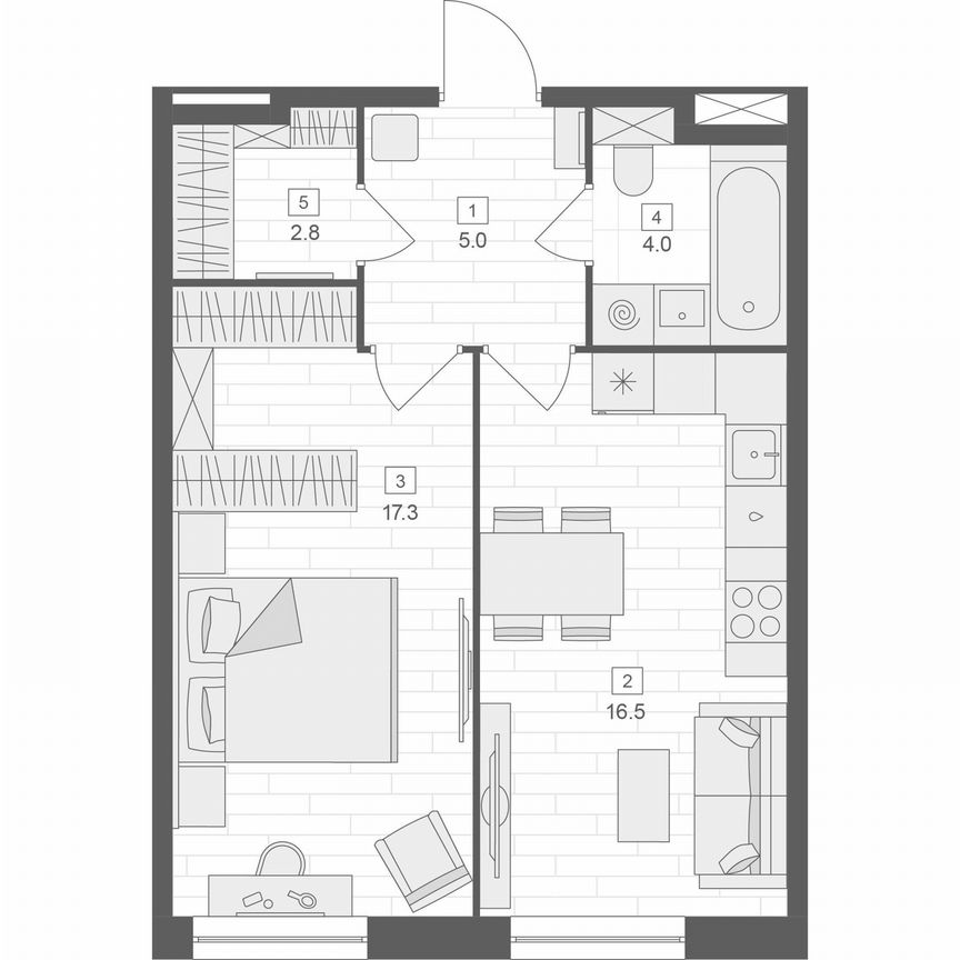 1-к. апартаменты, 45,6 м², 3/10 эт.