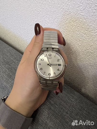 Часы swatch silverall оригинал, ремешок на резинке