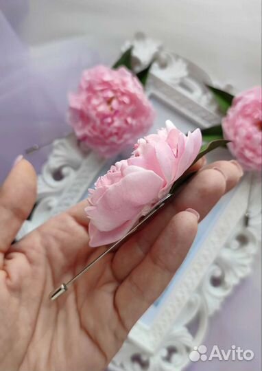 Брошь с пионом, брошь-пин для пальто или свитера