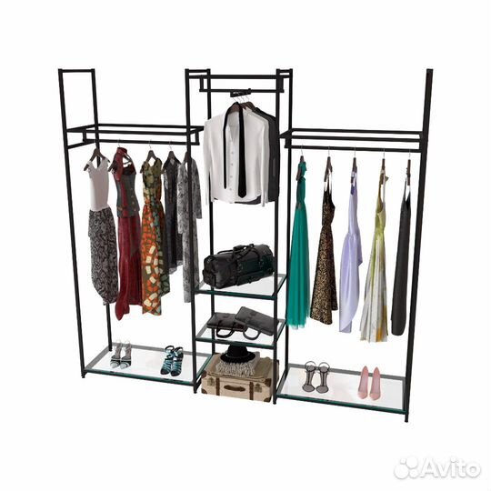 Стеллаж для одежды кс-2203 со стеклом