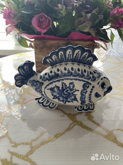 Гжель ручная работа Рыба-салатник