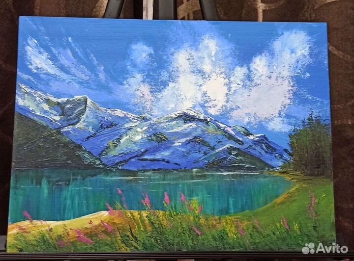 Горное озеро маслом на холсте