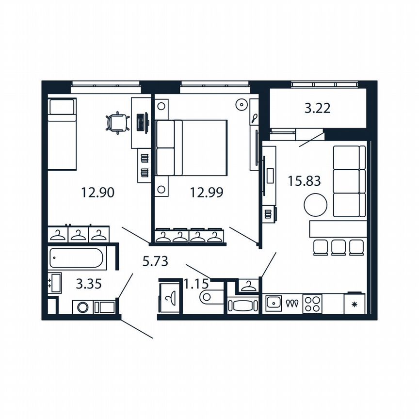 2-к. квартира, 51,3 м², 4/13 эт.