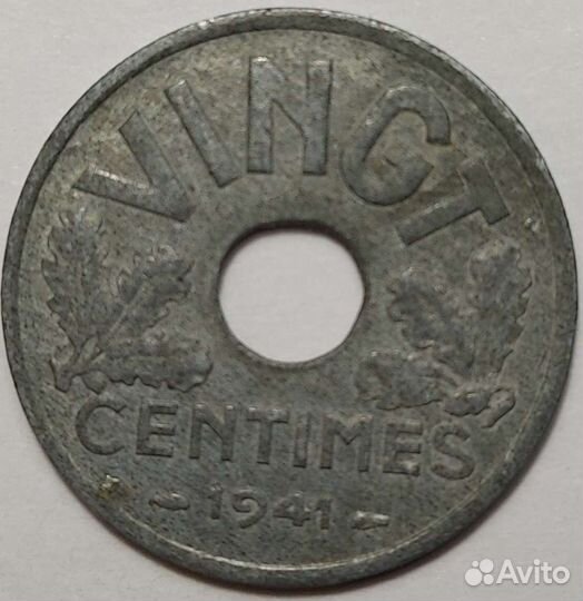 Монеты Франция 20 сантим 1941, Иран 100динаров лев