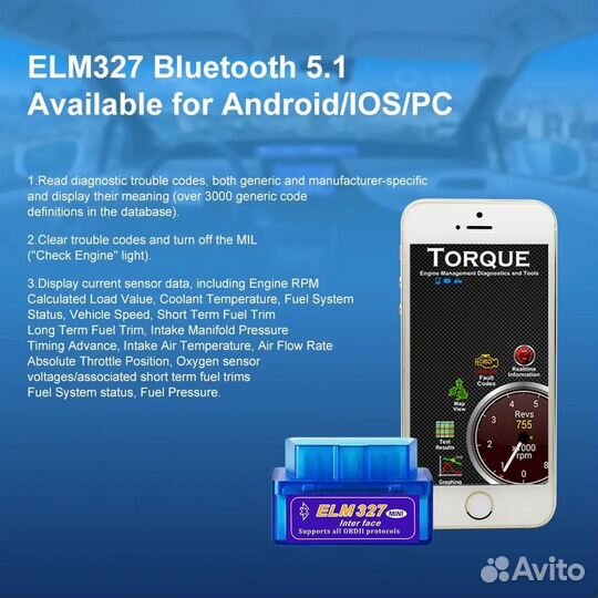 ELM327 mini Bluetooth, V2.1 OBD 2