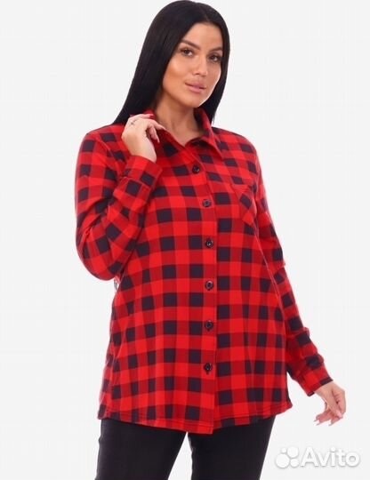 Рубашка в клетку, размер 46-48