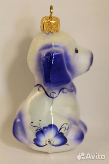 Елочная игрушка Ариель. Собака щенок соло кобальт