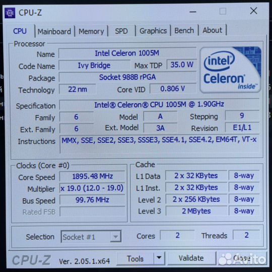 Процессор Intel Celeron 1005M