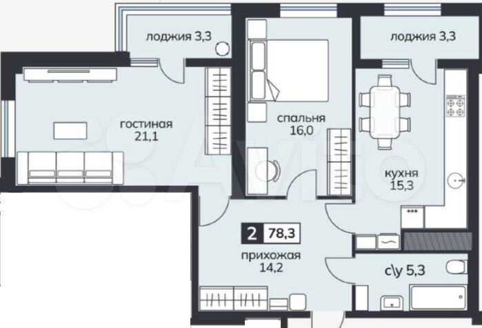 2-к. квартира, 78,3 м², 10/15 эт.