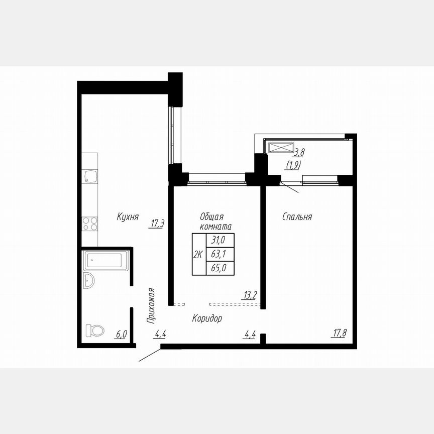 2-к. квартира, 65 м², 13/17 эт.