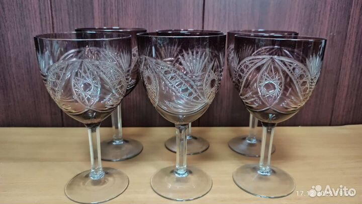 Хрустальные бокалы СССР марганец ручная работа