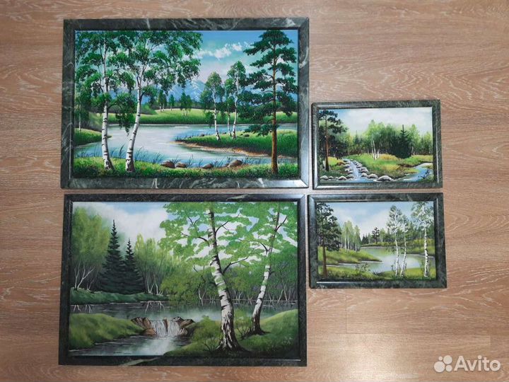 Большие картины-панно из уральского камня. 2 штуки
