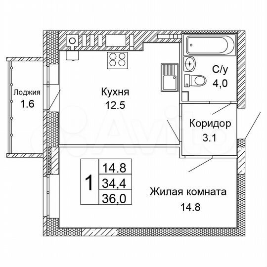 1-к. квартира, 36 м², 7/9 эт.