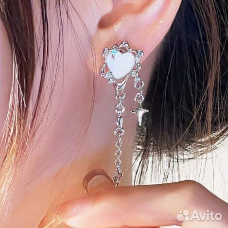 Серьги сердечки длинные