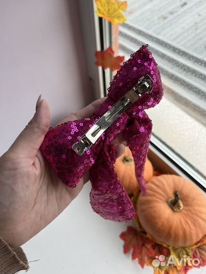 Заколка бант из пайеткок розовый и разноцветный