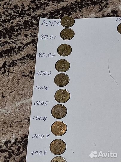 Монеты 10 копеек весь выпуск с 1997 по 2015 год