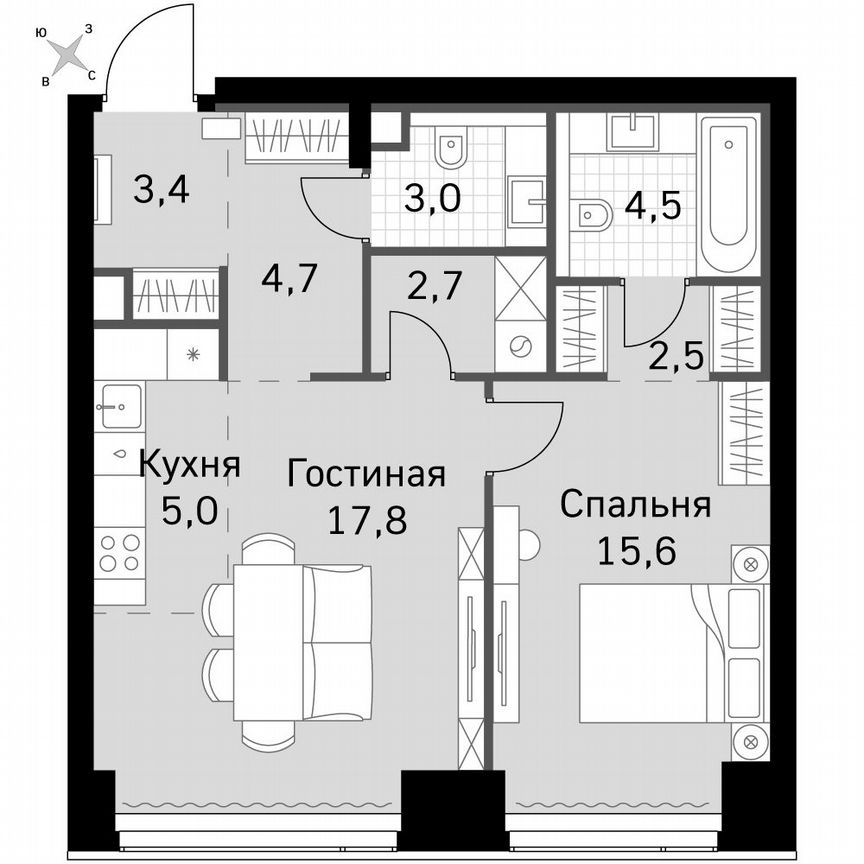 1-к. квартира, 59,2 м², 2/49 эт.