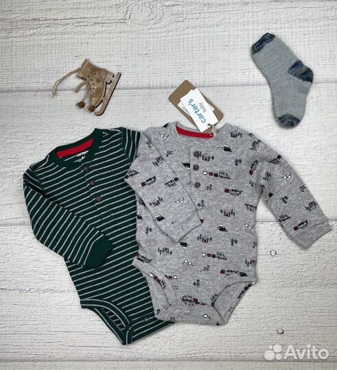 Комплект боди Carters зел/сер, 6 месяцев