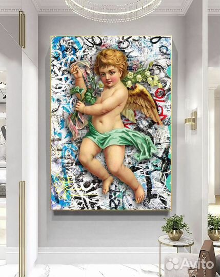 Большая Картина маслом амур Интерьерная