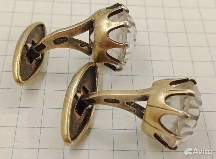 Запонки СССР Серебро Горный хрусталь (024748)