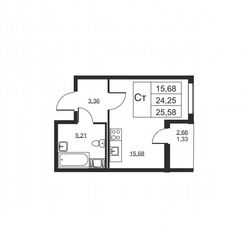 Квартира-студия, 25,6 м², 8/19 эт.