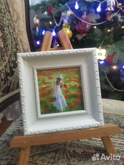 Миниатюрная картина в рамке Маки Пейзаж