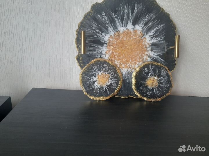 Поднос и подстаканники ручной работы