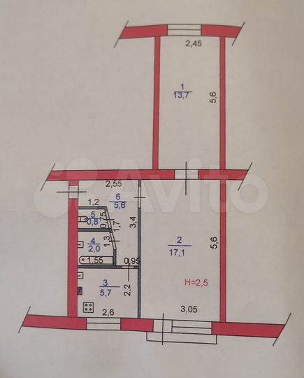 2-к. квартира, 44,9 м², 3/5 эт.