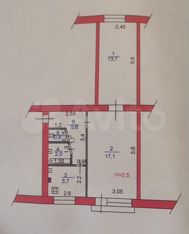 2-к. квартира, 44,9 м², 3/5 эт.