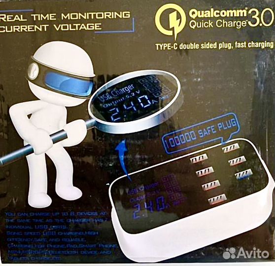 Адаптер Хаб Зарядки, на 8 гаджетов, usb,tape S