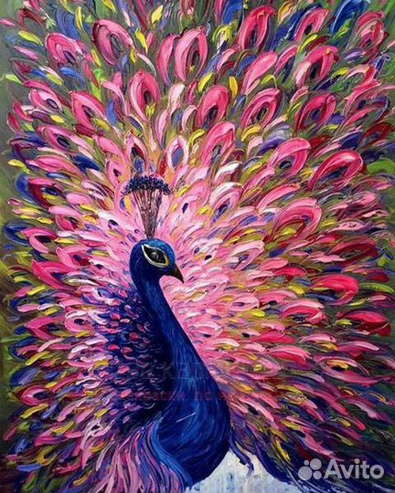 Алмазная мозаика 40x50 Красота павлиньего хвоста