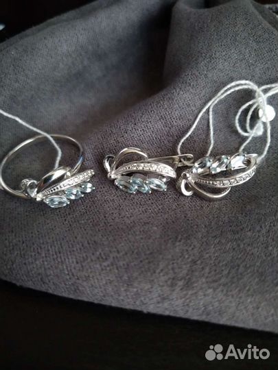 Серьги кольцо серебро с топазами