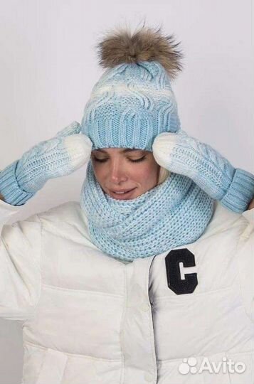 Набор шарф снуд, варежки и шапка