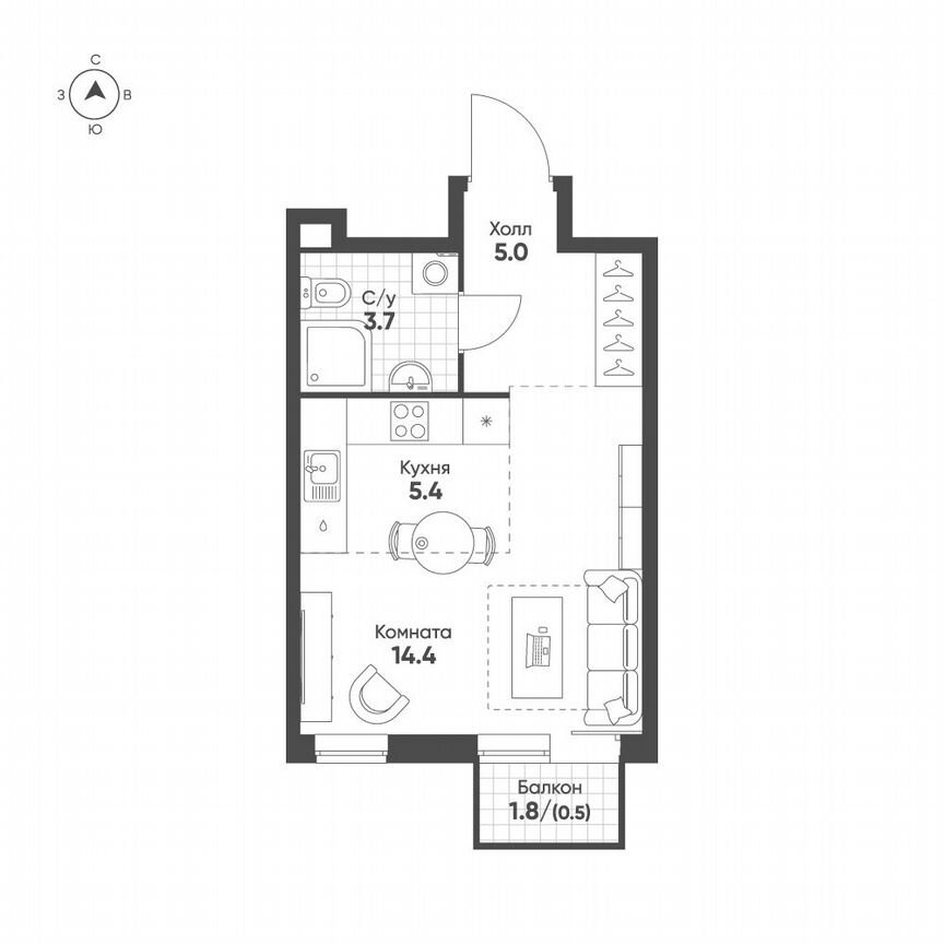 Квартира-студия, 29 м², 3/29 эт.